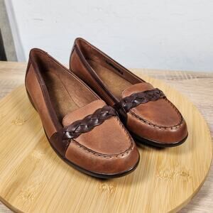 Clarks Cora Viola Size 7.5 Shoes Brown Slip-on Comfort Loafers Braided Detail
